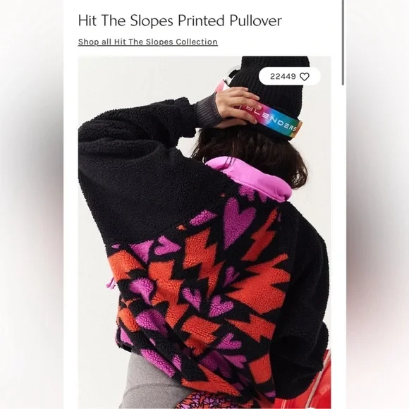 NEW Free People Movement Hit The Slopes Printed Hearts Pullover Fleece Jacket L - Picture 4 of 14